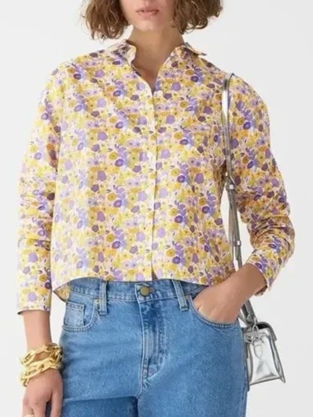 J. Crew Long Sleeve Cropped Garcon Shirt in Liberty Arrow Floral Fabric Size 6
